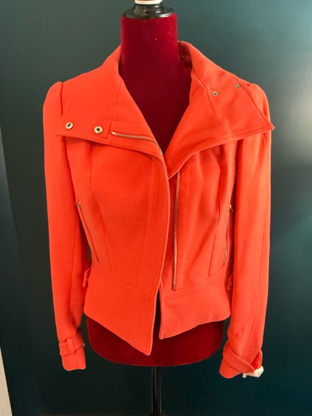 Etcetera Bright Orange Asymmetric Zip Bomber Jacket - New Never Worn